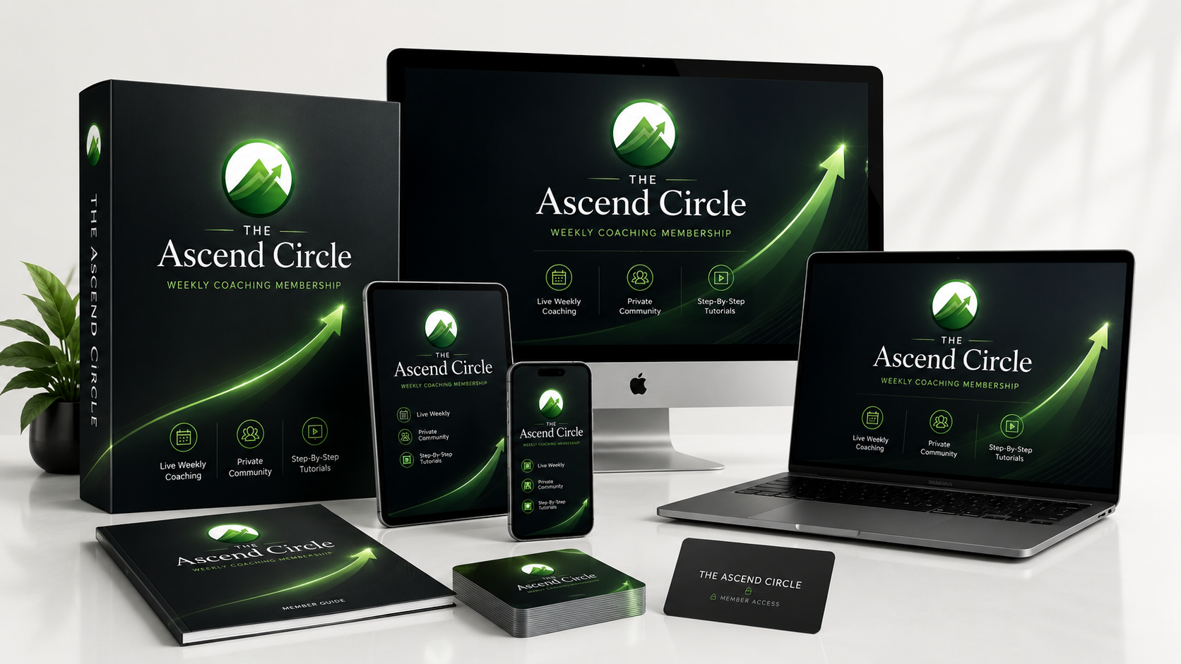 The Ascend Circle weekly coaching membership shown on desktop, laptop, tablet and phone